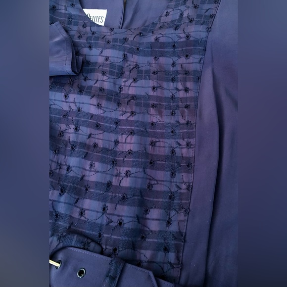 Navy Blue Belted Eyelet Dress with Peplum - Picture 5 of 9